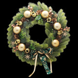 Luxury Green-Gold Holiday Wreath(50CM) adorned with golden ornaments and pinecones.
