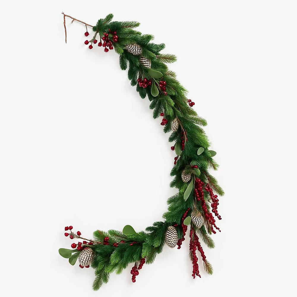 Christmas Garland w P&R.B(1.8M) featuring pine, berries, and pinecones for holiday decor.
