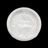 Happy Birthday G.Plate(18CM,10PCS) - round party plate with elegant design for birthday celebrations.