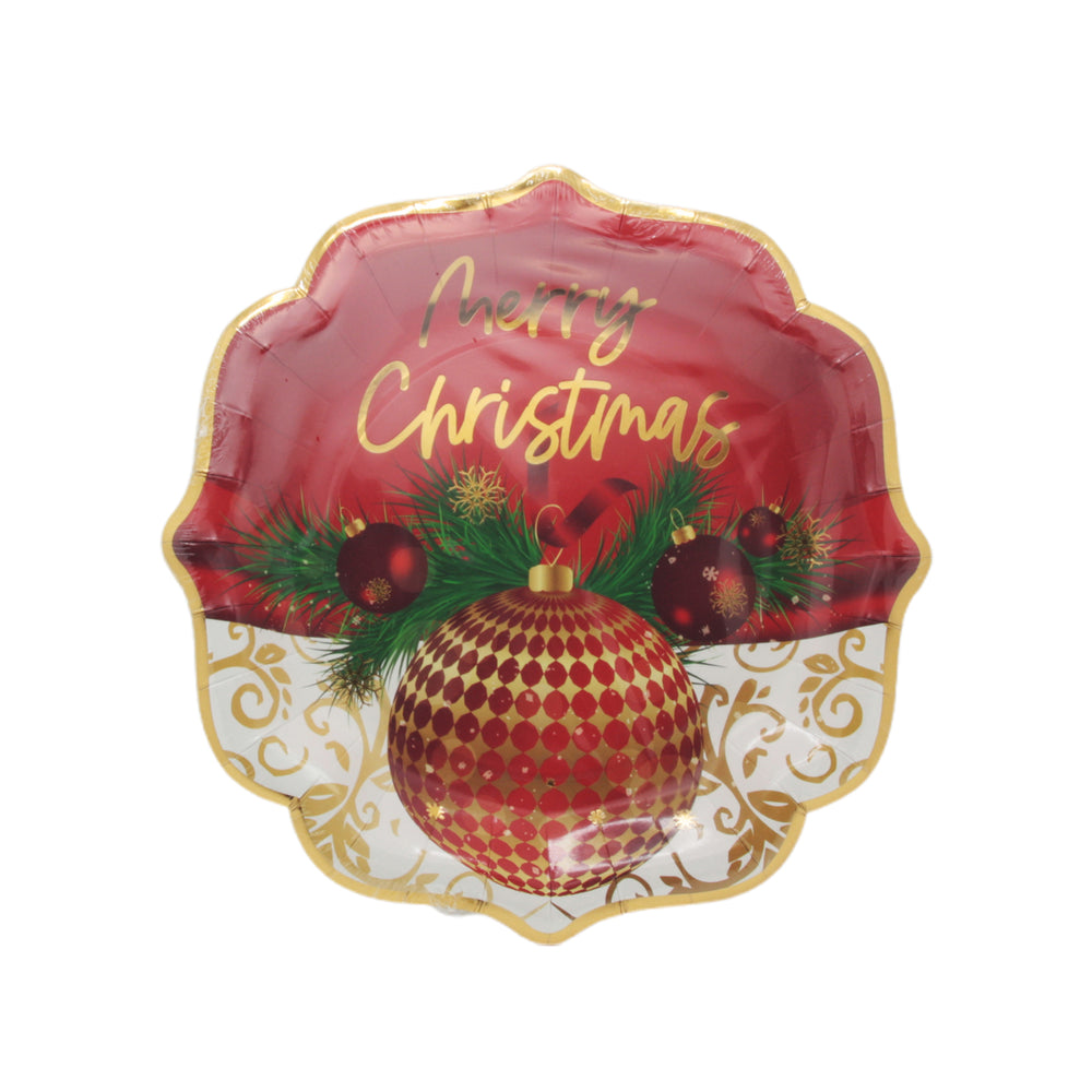 Christmas Plate(23CM,10PCS) with festive design featuring a Merry Christmas message and decorative ornament.