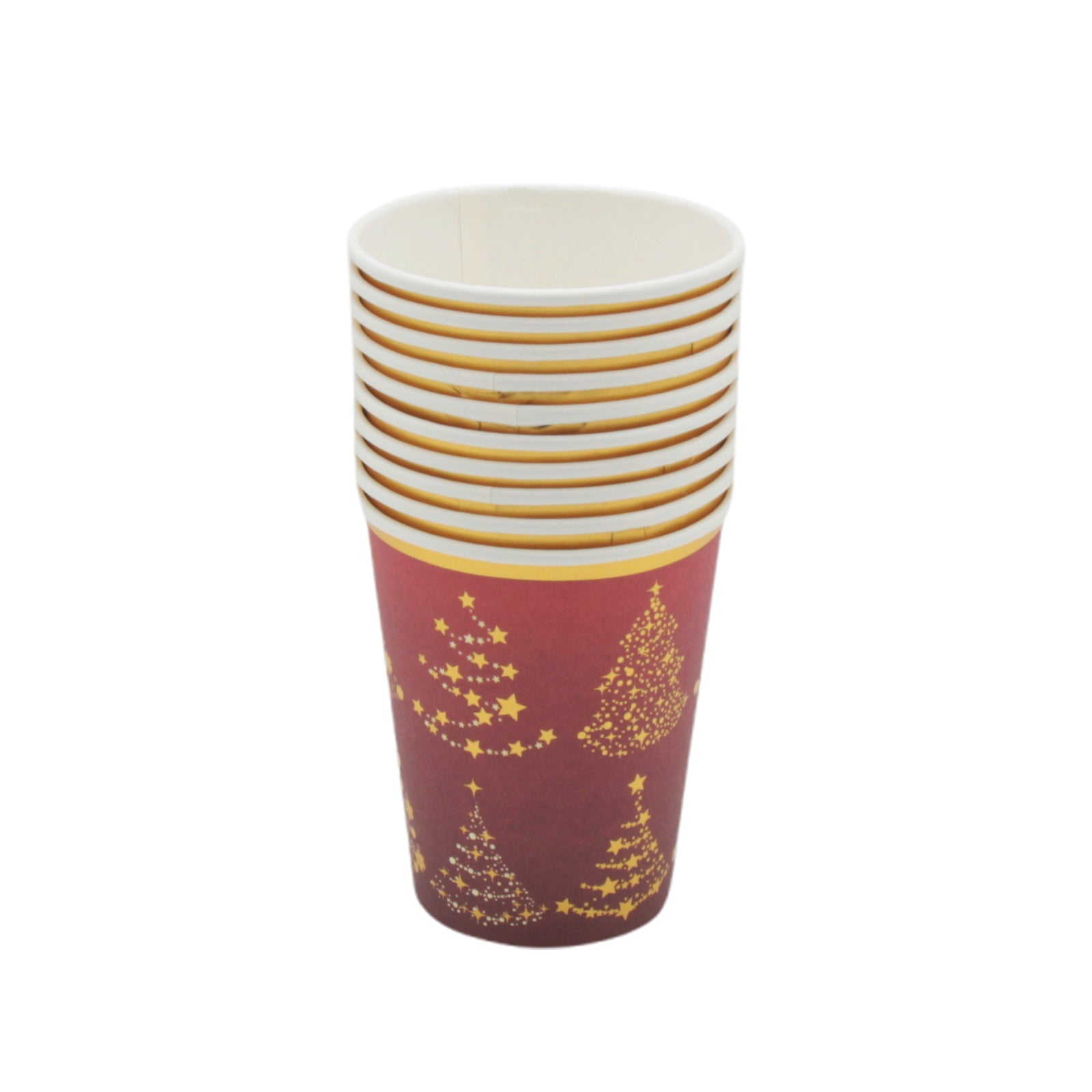 Christmas Cup(10PCS) featuring festive tree designs stacked together for holiday celebrations.