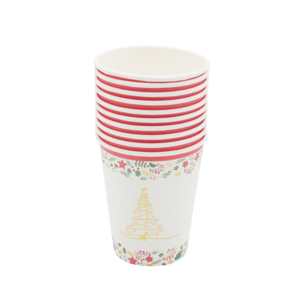 Set of Christmas Cup(10PCS) features festive design with red stripes and holiday-themed decorations.