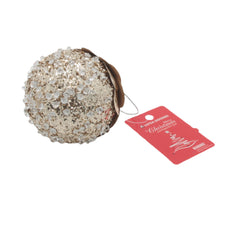 Christmas Ball(G) decorative ornament with sparkling details and a tag.
