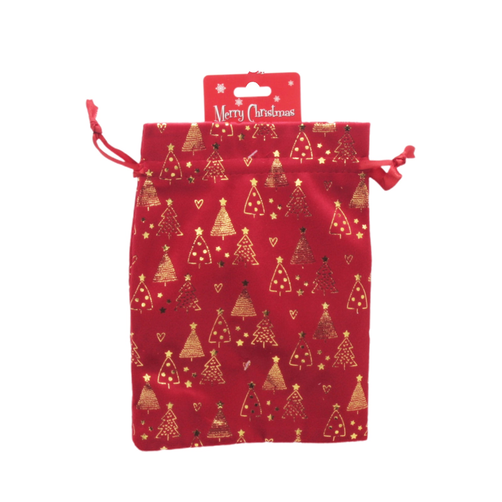 Q.X-mas Pouch(15*20CM) featuring festive red design with gold Christmas trees and heart patterns.