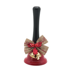 Christmas Bell(M) featuring a red finish, black handle, and decorative bow with bells for festive décor.
