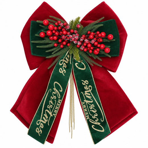 Red & Green Merry Christmas Bow – 50 × 70cm