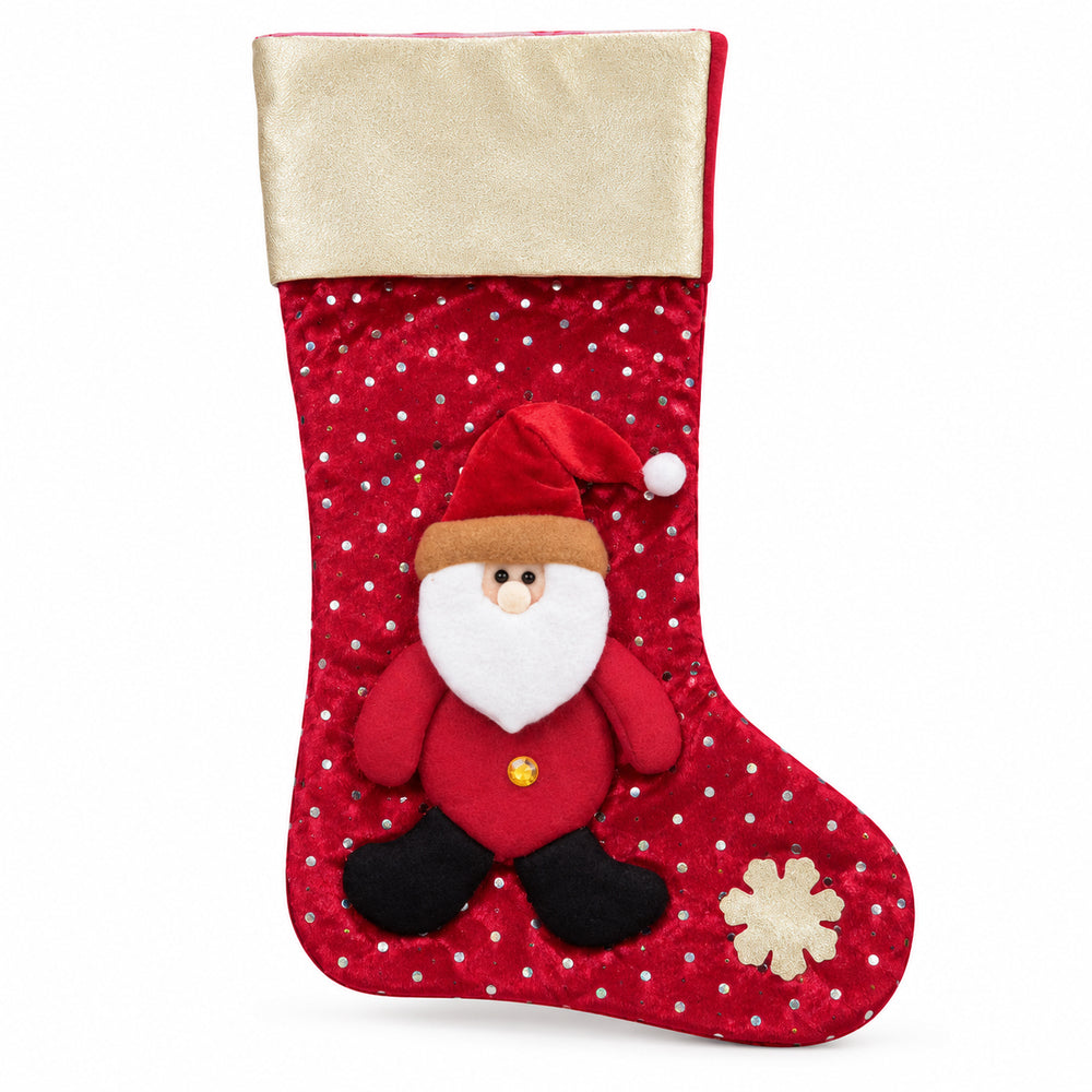 Red Christmas stocking with Santa and gold cuff