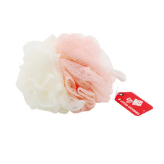Shower Ball(50G) in pink and white, perfect for enhancing your shower experience and skin exfoliation.