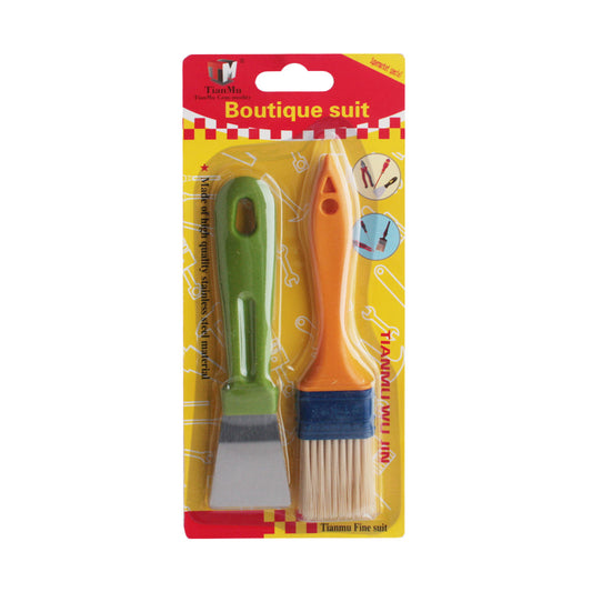 Scraper & Brush Set featuring a green scraper and an orange brush, ideal for versatile cleaning tasks.