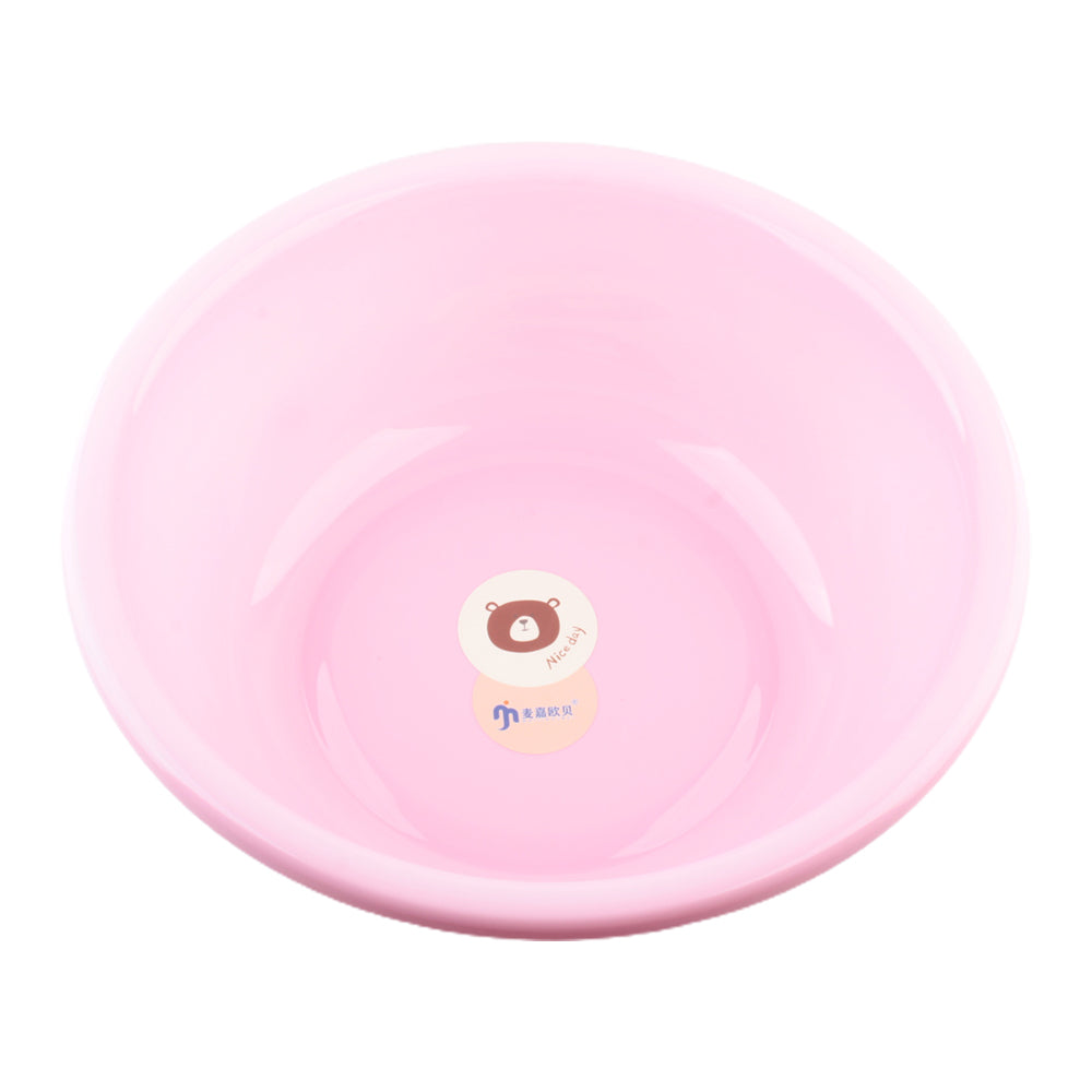 Multipurpose Plastic Basin (Ø37×13cm) in soft pink with cute bear graphic, ideal for household tasks.