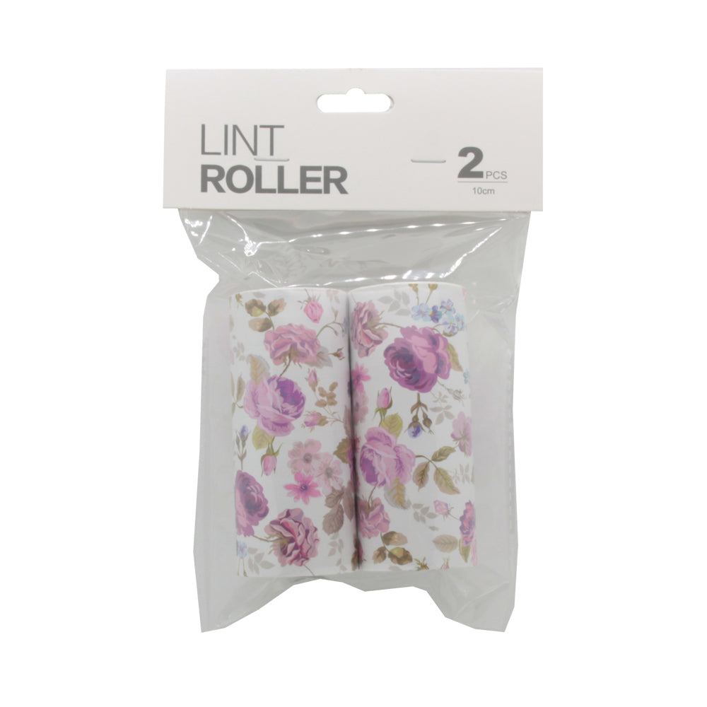 Lint Roller Replacement (2PCS) pack with floral design sticky rolls for removing lint and pet hair from clothing.