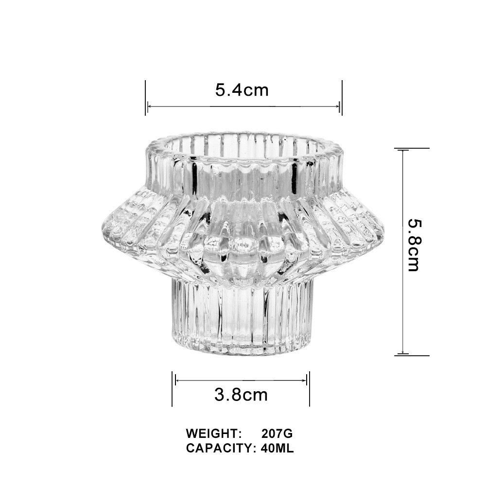 Crystal Glass Candle Holder – Dual-Sided Elegant Design (40ml) dimensions with height 5.8cm and width 5.4cm.