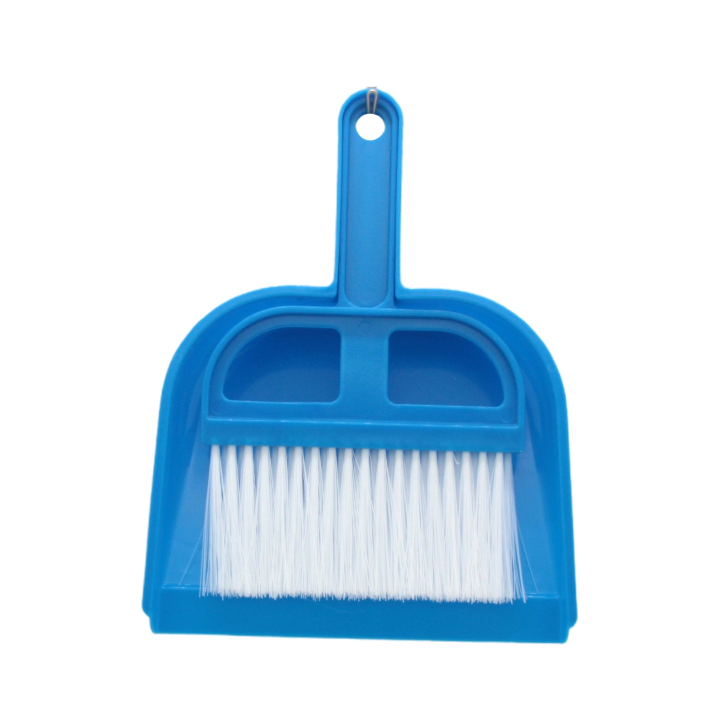 Mini Broom Set featuring a blue dustpan with soft bristles for easy cleaning.