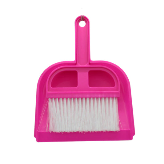 Mini Broom Set featuring a pink dustpan and brush for easy cleaning in small spaces.