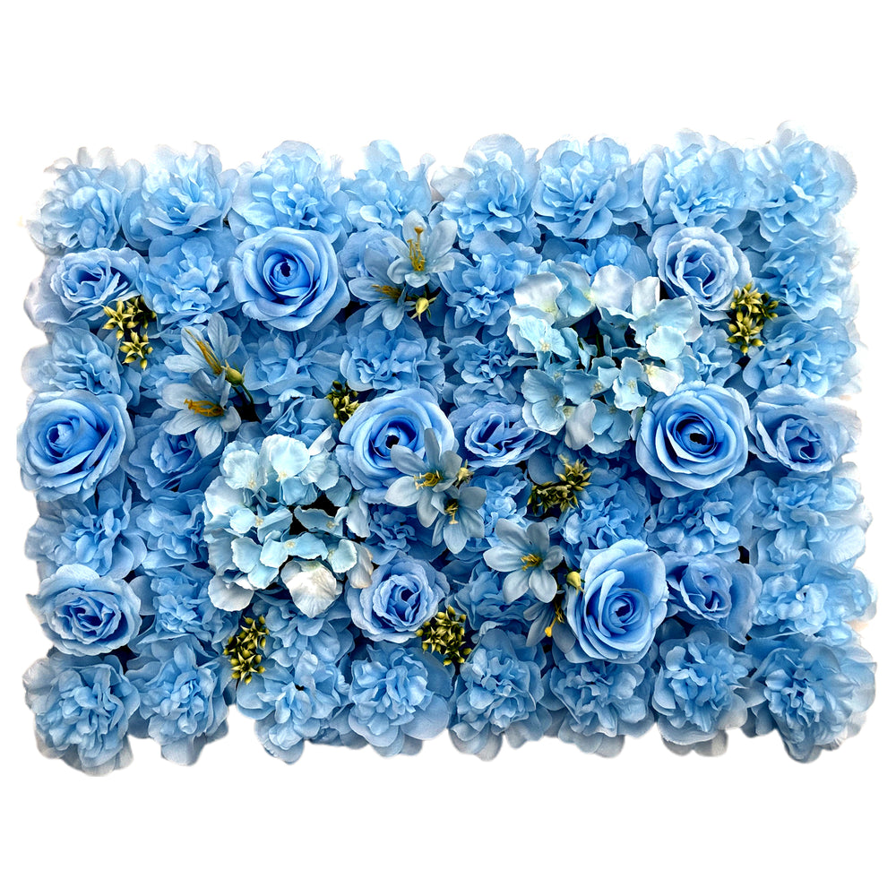 🌈 Multicolor Luxury Flower Wall Panel – Mixed Bloom Series(40*60CM/White) featuring vibrant blue roses and hydrangeas.