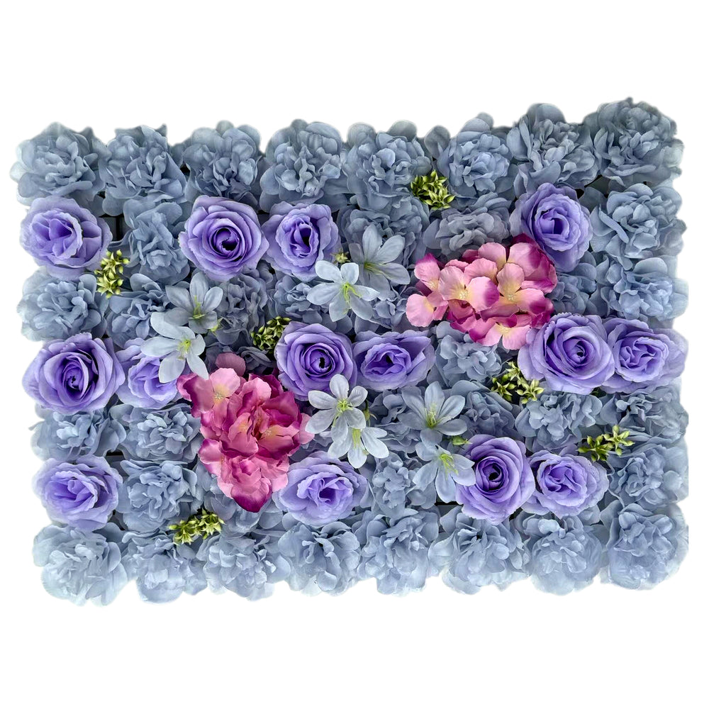 🌈 Multicolor Luxury Flower Wall Panel – Mixed Bloom Series(40*60CM/White) with purple and pink flowers.