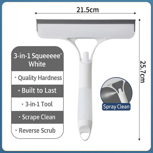 Glass Wiper with Spray featuring a sturdy 3-in-1 design for effective cleaning and scrubbing.