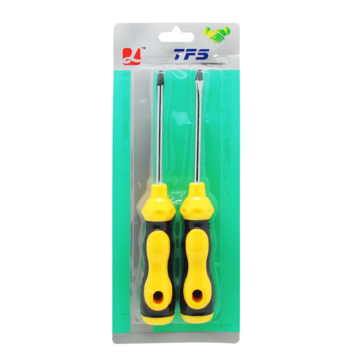 Screwdriver Set featuring two yellow-handled screwdrivers in packaging for easy storage.