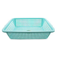 Plastic Washing Basket(42*31.5*11CM) in teal color, ideal for laundry and organizing.
