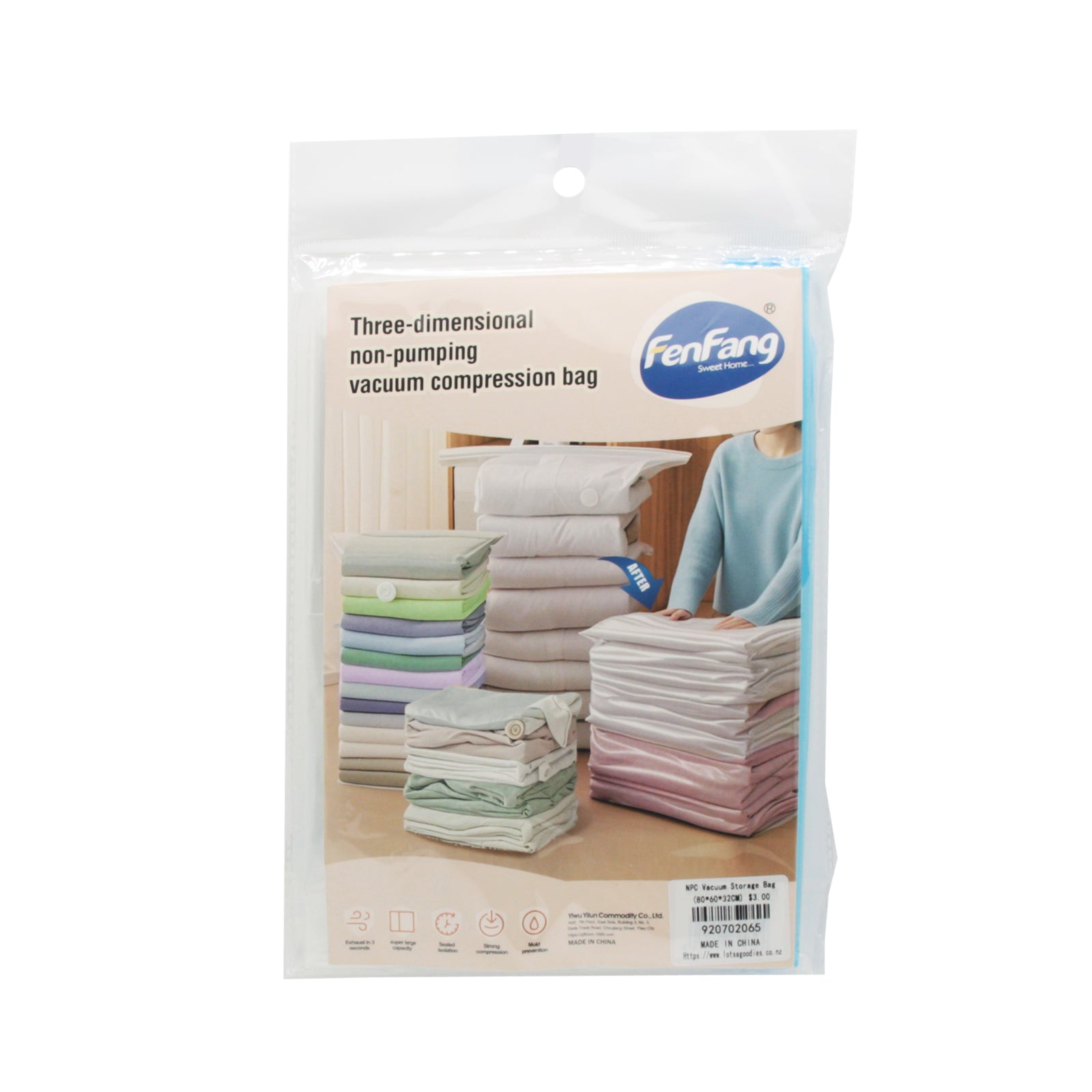 NPC Vacuum Storage Bag(80*60*32CM) packaging with compression bags stacked neatly.