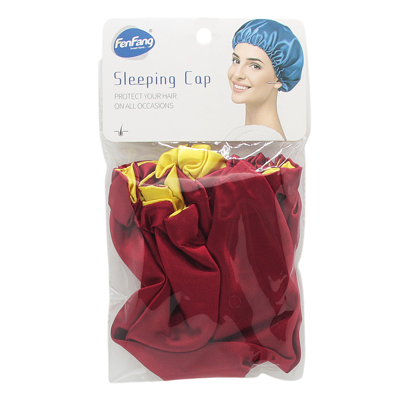 Hair Bonnet in red and yellow packaging, designed to protect your hair on all occasions.