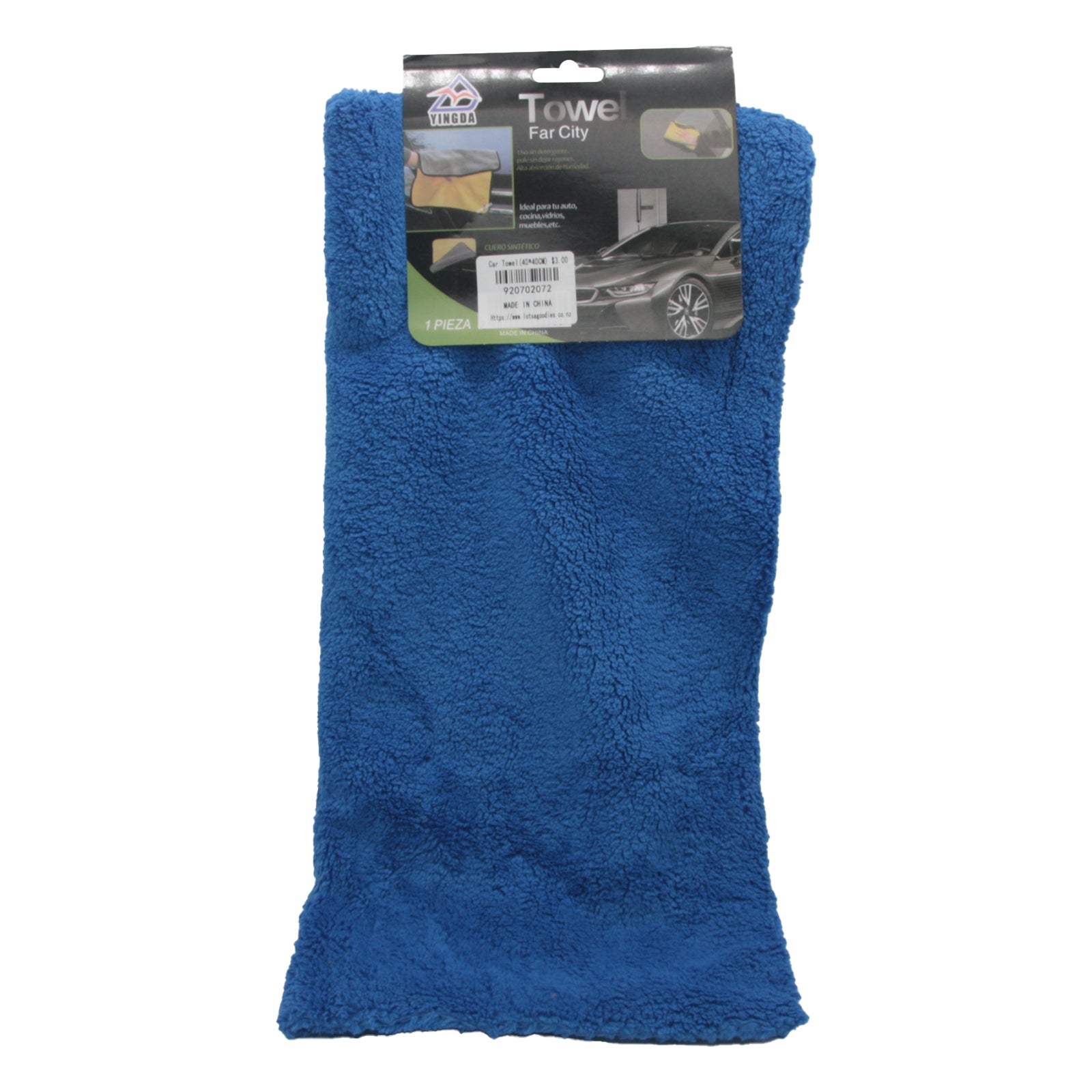 Car Towel(40*40CM) in blue color with packaging for easy use in car detailing.