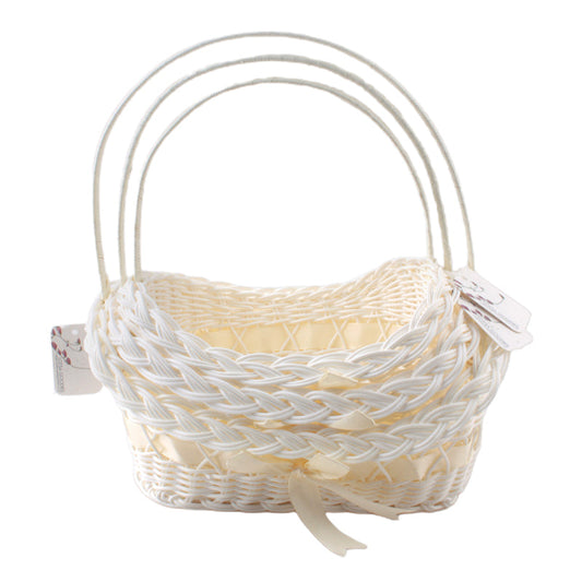 White Plastic Woven Basket with Handle Set