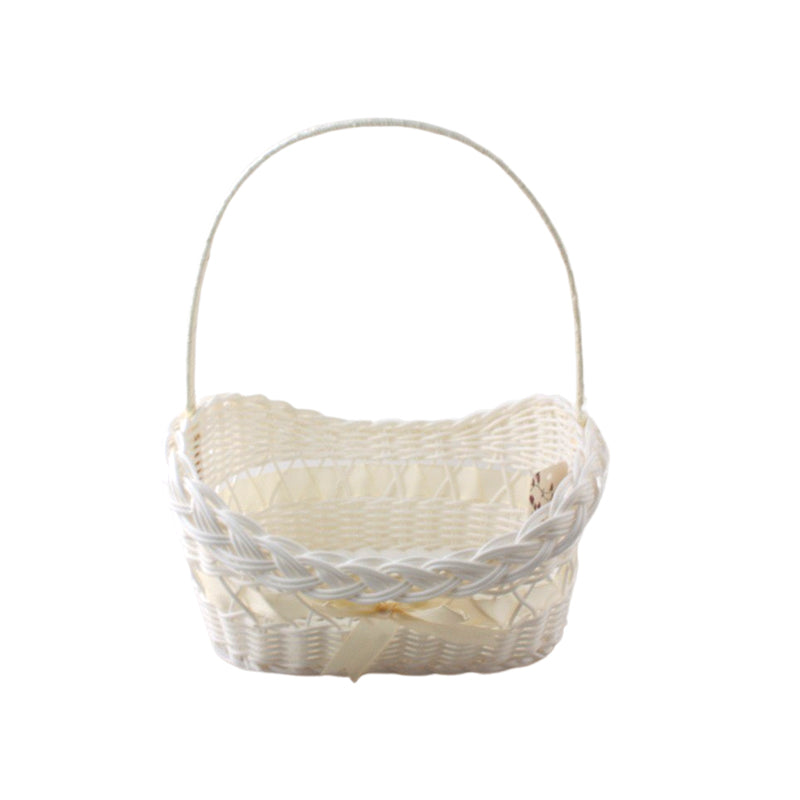 White Plastic Woven Basket with Handle(28*22*28CM)