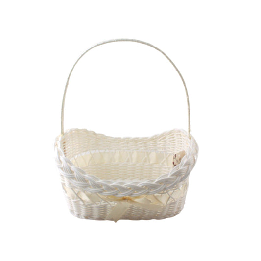 White Plastic Woven Basket with Handle(28*22*28CM)