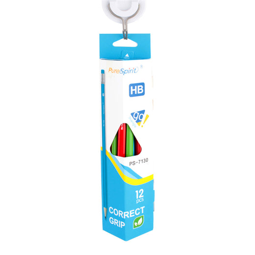 12PCS HB Pencil pack with a correct grip design and colorful pencils for easy writing and drawing.