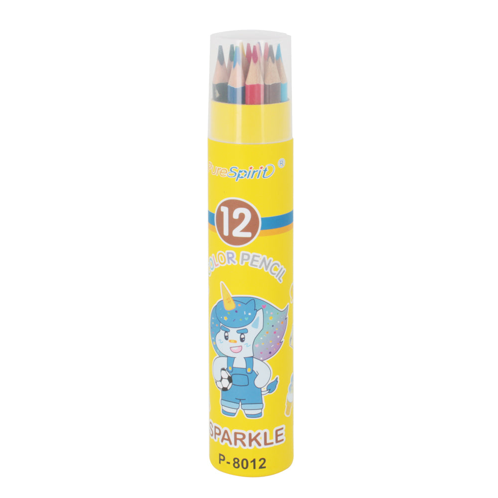 12 Colour Pencil(P-8012) pack in a sturdy tube with vibrant colors ideal for kids and creative fun.
