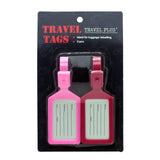 Suitcase Luggage Tags – Travel Bag ID Labels (2PCS) in pink, durable plastic with writable name card insert.