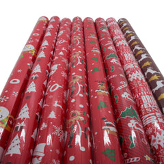 Christmas Wrapping Paper(70cm*5M)80gsm in various festive patterns displayed in a row.