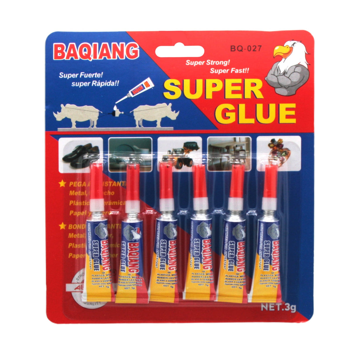 R.Super Glue(6PCS) package showing six tubes for strong and fast adhesive solutions.