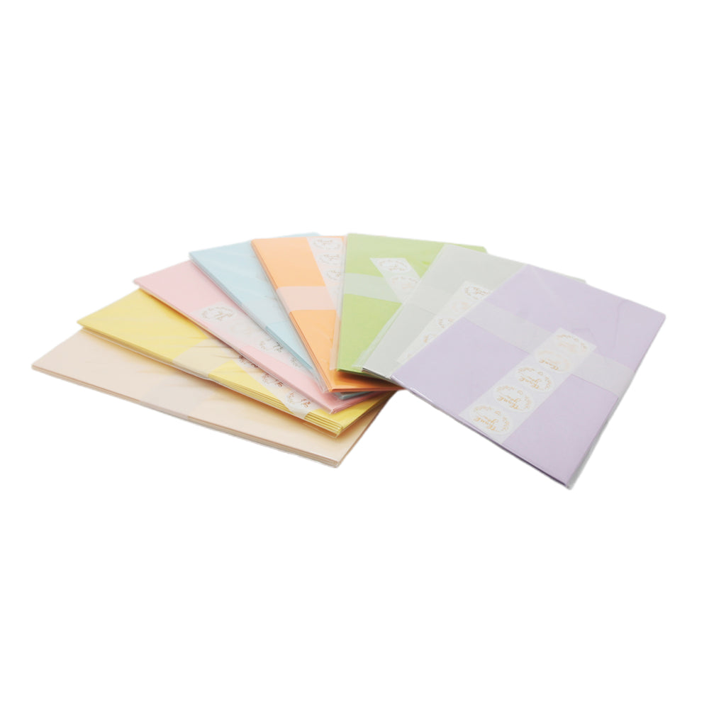 Colorful Envelopes(5PCS/Q.C) set, featuring various pastel shades and decorative designs for special occasions.