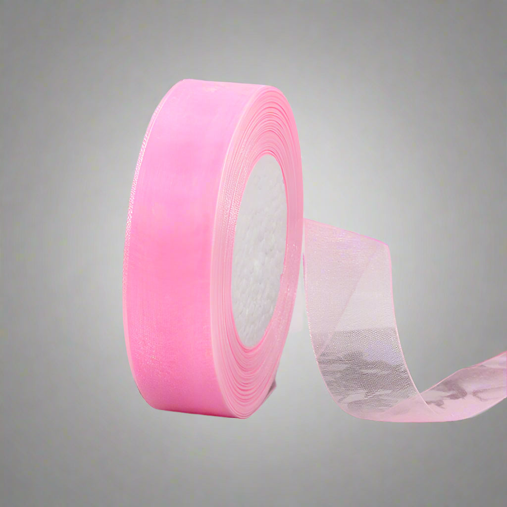 🎀 Sheer Organza Ribbon – Elegant & Versatile Finish - Lightweight pink ribbon roll with sheer texture.