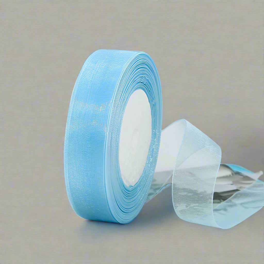 🎀 Sheer Organza Ribbon – Elegant & Versatile Finish in light blue, perfect for gift wrapping and décor.