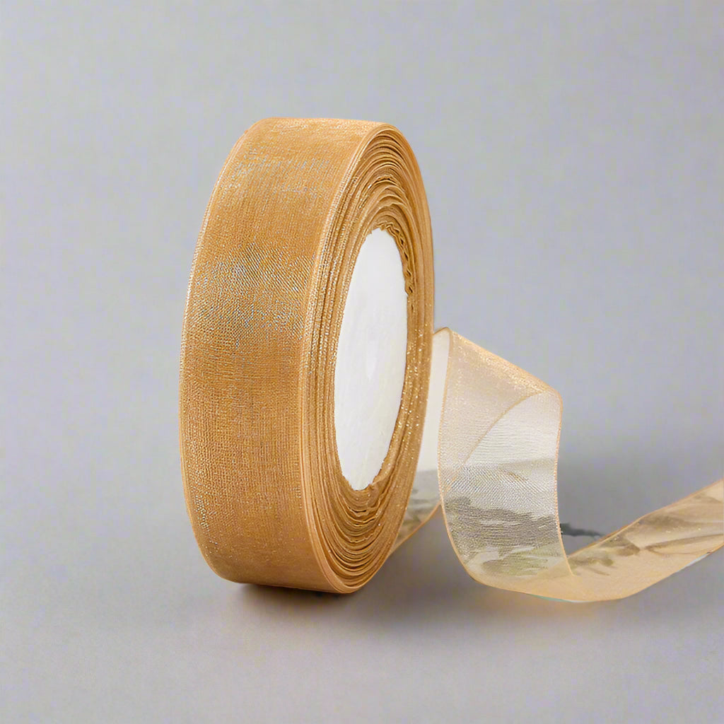 🎀 Sheer Organza Ribbon – Elegant & Versatile Finish in a gold color, ideal for gift wrapping and decorative projects.