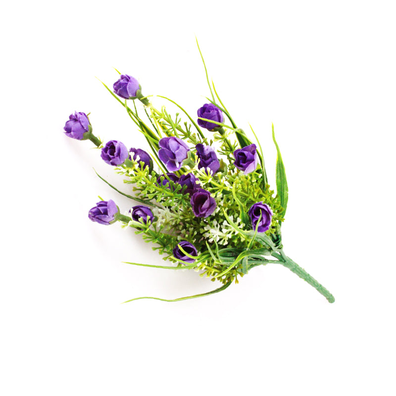 Artificial Grass Bouquet – Decorative Faux Floral Picks (AP) with purple flowers and green foliage for home decor.