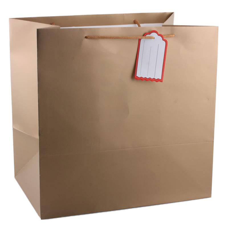 Solid colour gift bag Square – 35 × 35 × 24 cm, Gold