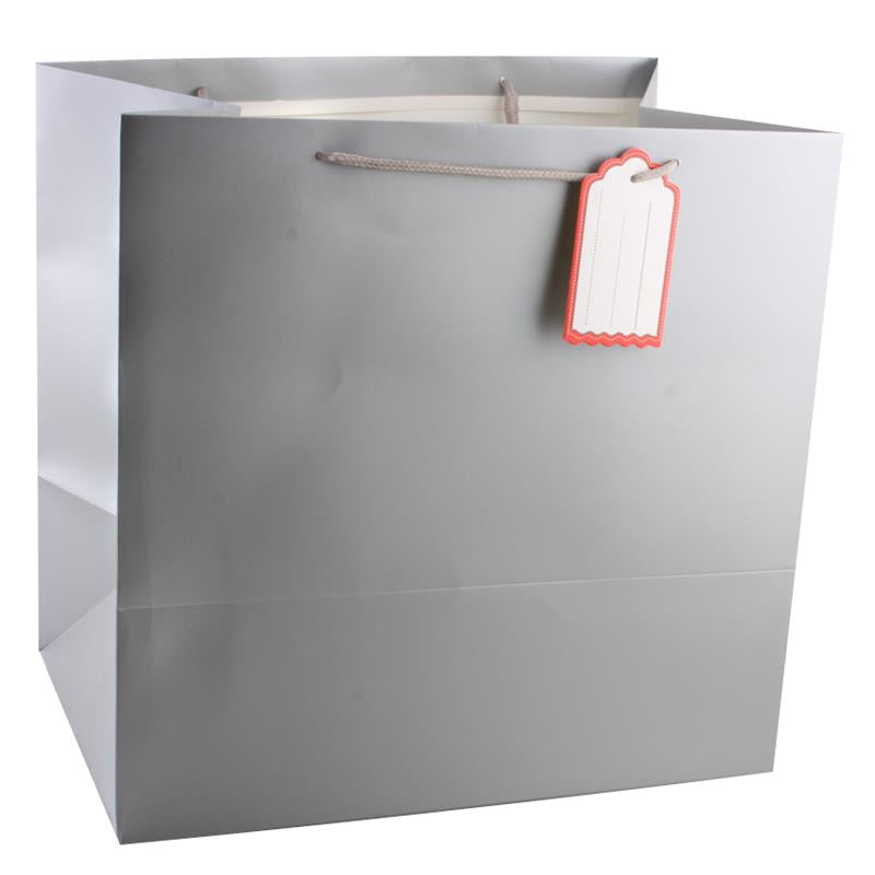 Solid colour gift bag Square – 35 × 35 × 24 cm, Silver