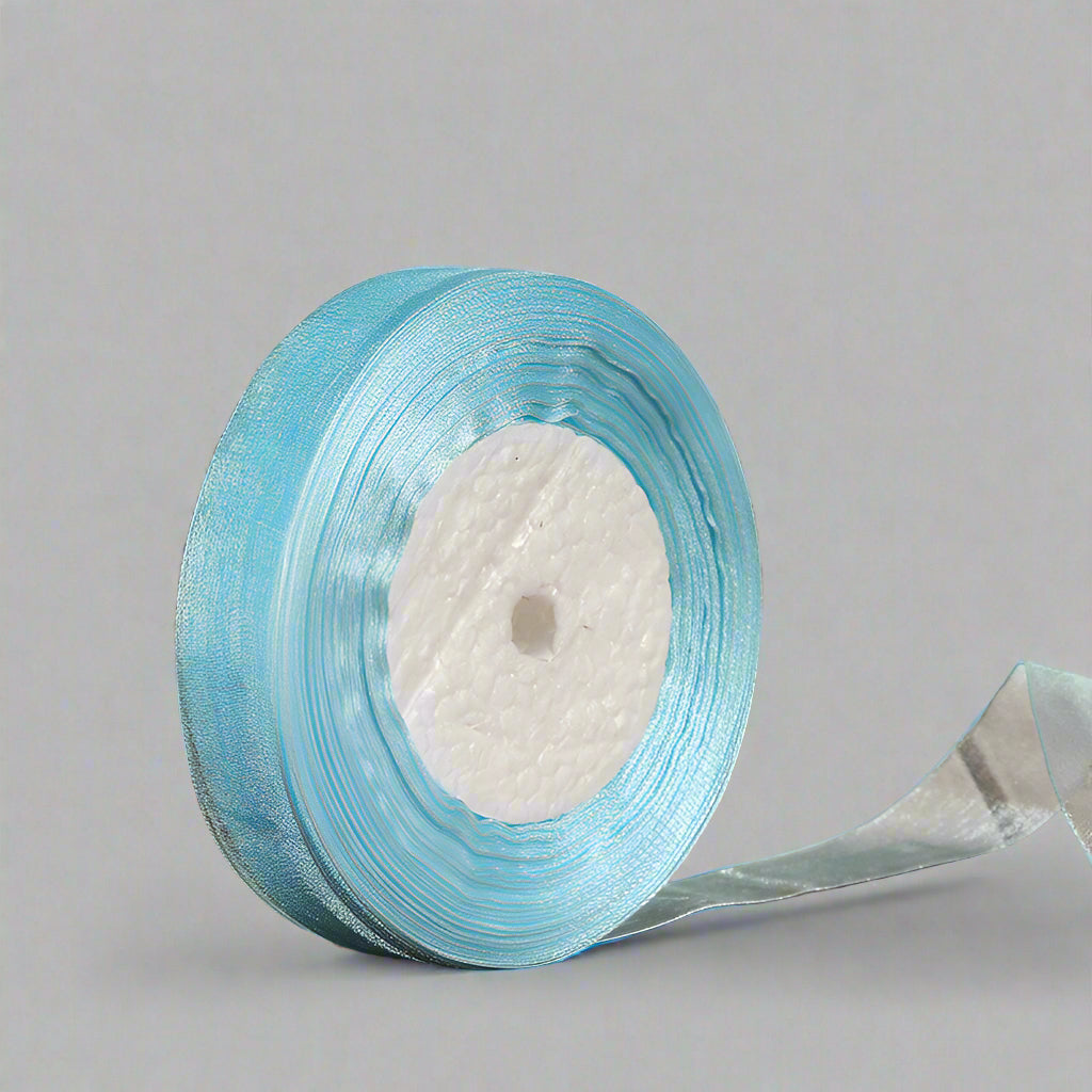 🎀 Sheer Organza Ribbon – Elegant & Versatile Finish in light blue color, perfect for gift wrapping and decor.