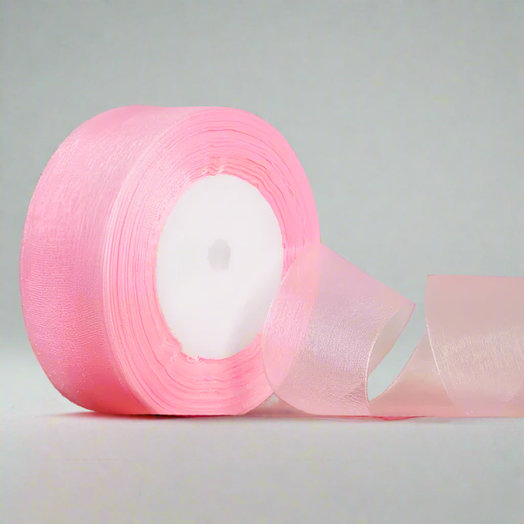 🎀 Sheer Organza Ribbon – Elegant & Versatile Finish in soft pink color on a roll