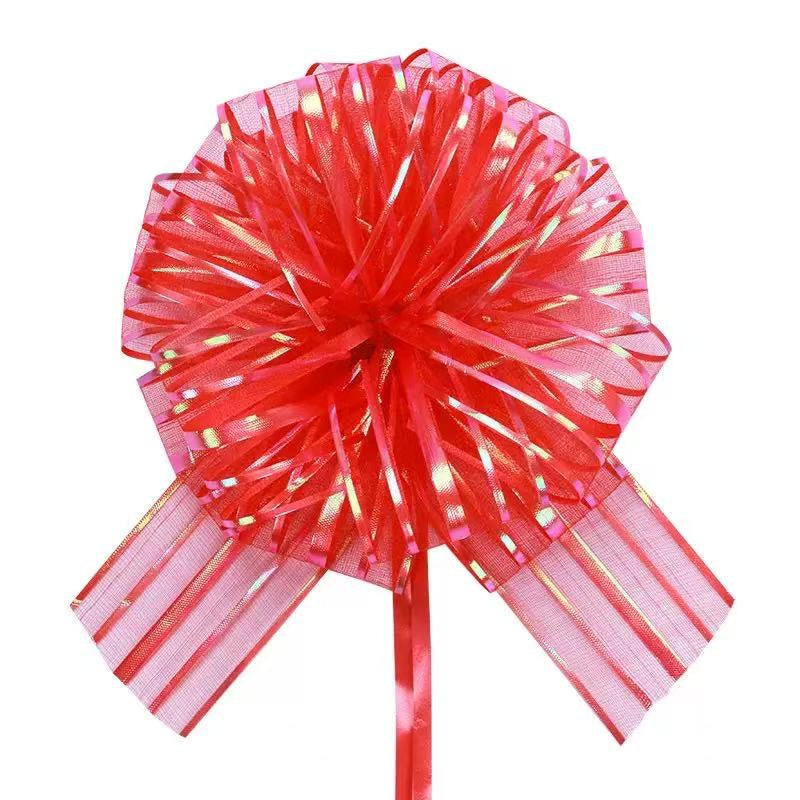 Flower Ribbon(1PCS/5CM) with vibrant red color and shiny metallic strands, perfect for gift wrapping and decorations.