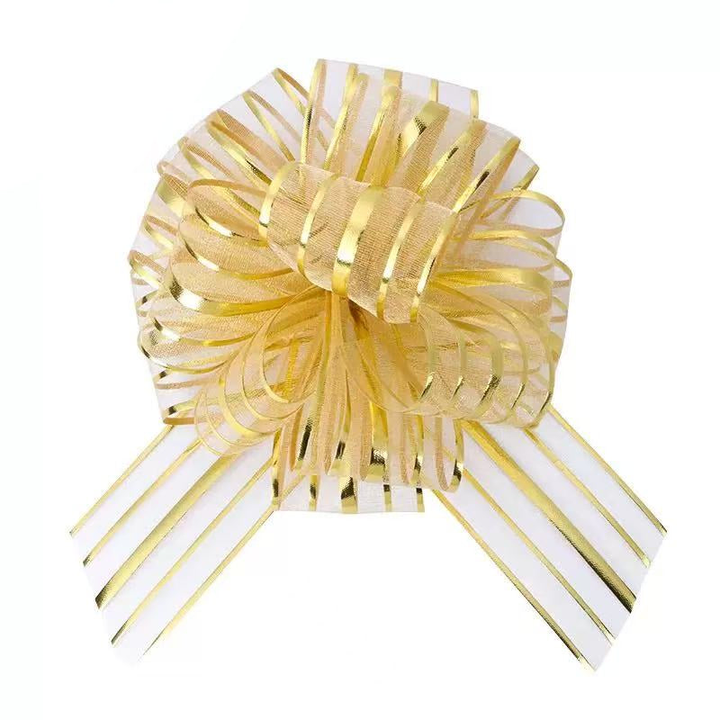 Flower Ribbon(1PCS/5CM) in gold, perfect for gifts and decorations with elegant striped design.
