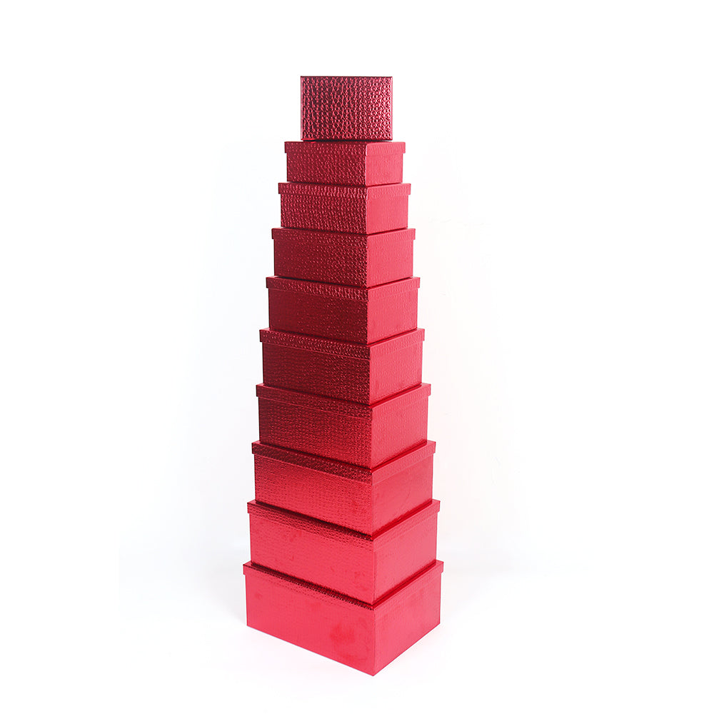 10PCS Gift Box Red Lethr Lk Whole Set stacked gift boxes in vibrant red finish.