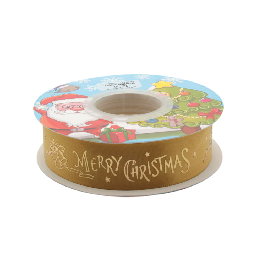 X-mas Ribbon w Pattern(2.5CM*22M) featuring festive design with Santa and Christmas decorations.