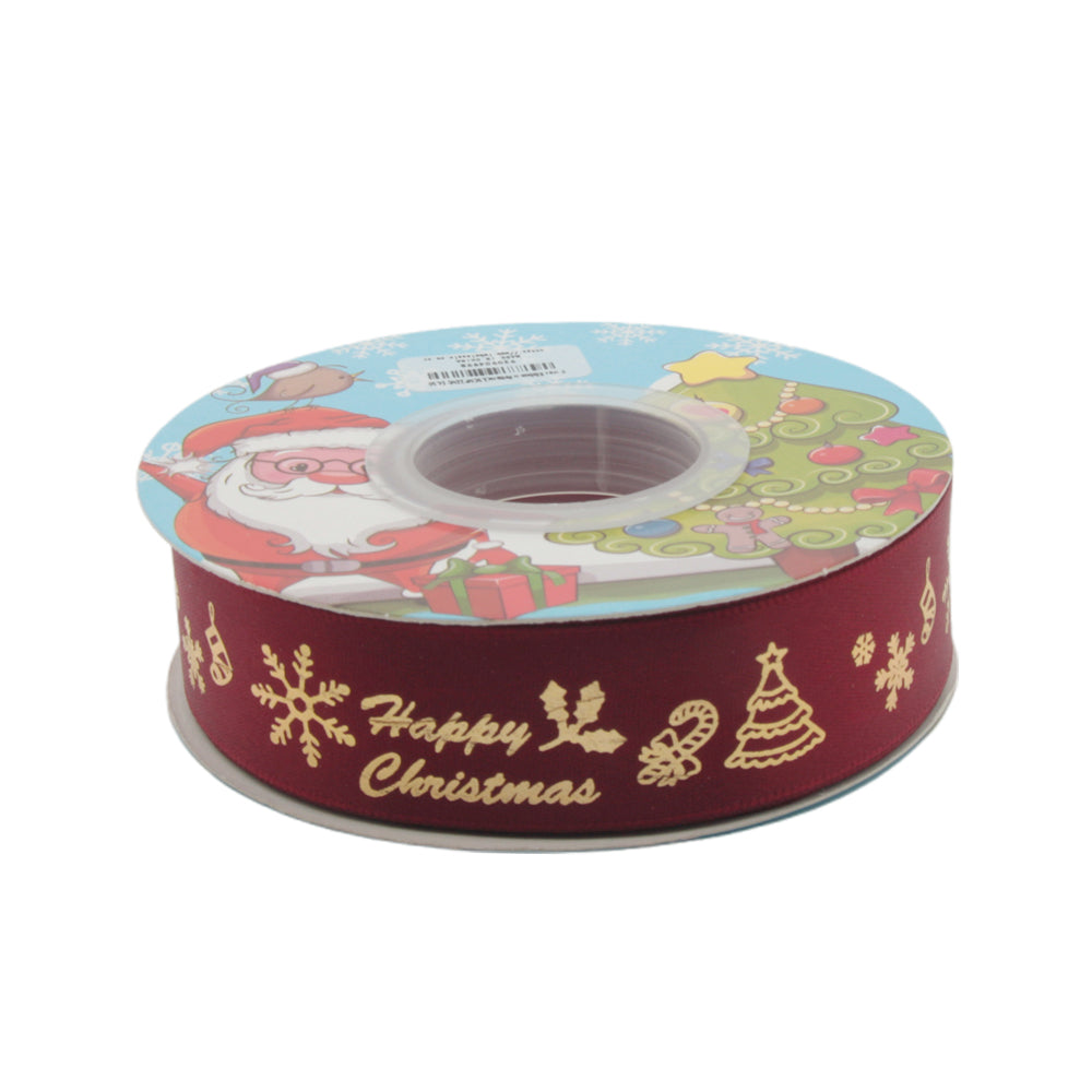 X-mas Ribbon w Pattern(2.5CM*22M) featuring festive designs and colors for holiday decorating.