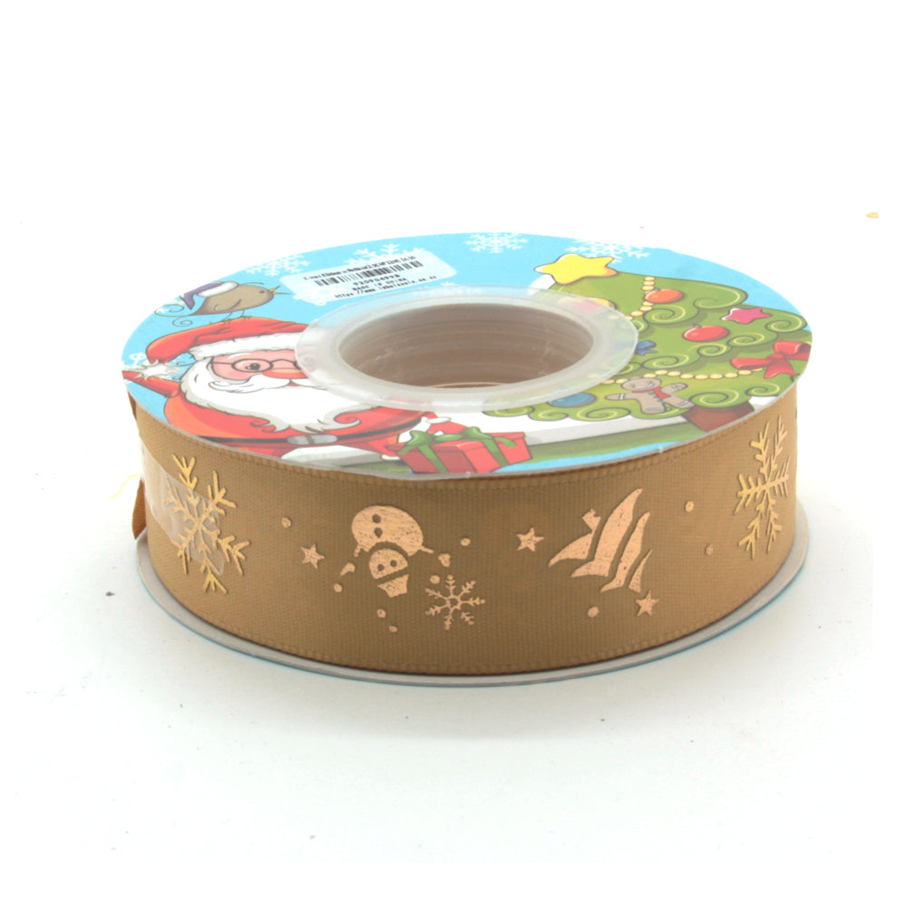 X-mas Ribbon w Pattern(2.5CM*22M) featuring festive snowflakes and Santa design for holiday decorating.