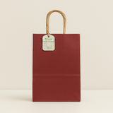 🛍️ Premium Paper Gift Bags – 4-Pack Assorted Colors (12*14*6CM) in red with twisted handle and floral tag.